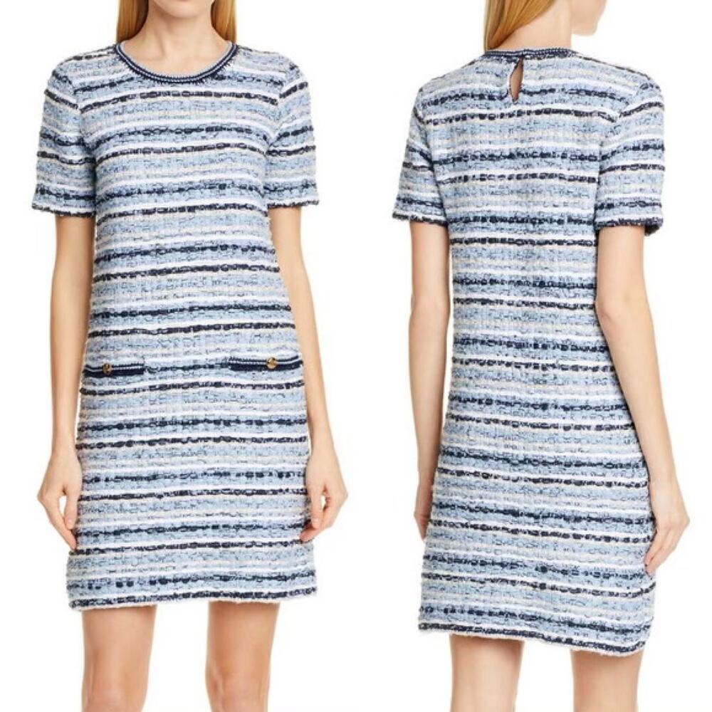 Tory‎ Burch Blue Multi Tweed Sweater Dress Cotton Linen Blend, Size Small